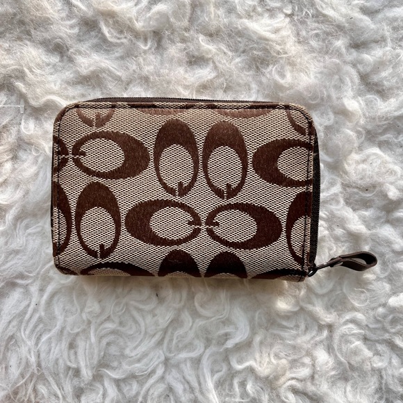 Brown Tan Logo Trifold Coach Style Gucci Look A Like Wallet Cardholder Signature - Picture 2 of 10